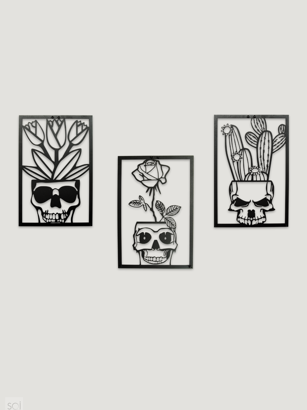 MEMENTO MORİ KURU KAFALAR 3'LÜ METAL DUVAR TABLOSU